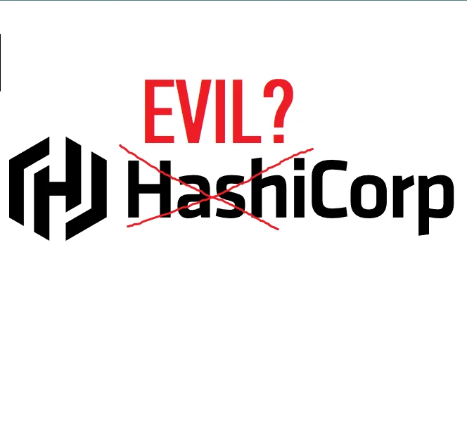 The HashiCorp logo altered with the question Evil?